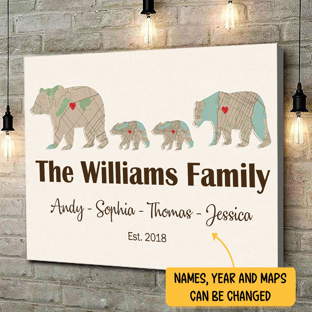 Bear Family Name Map Meaningful Canvas Personalized Gifts For Family