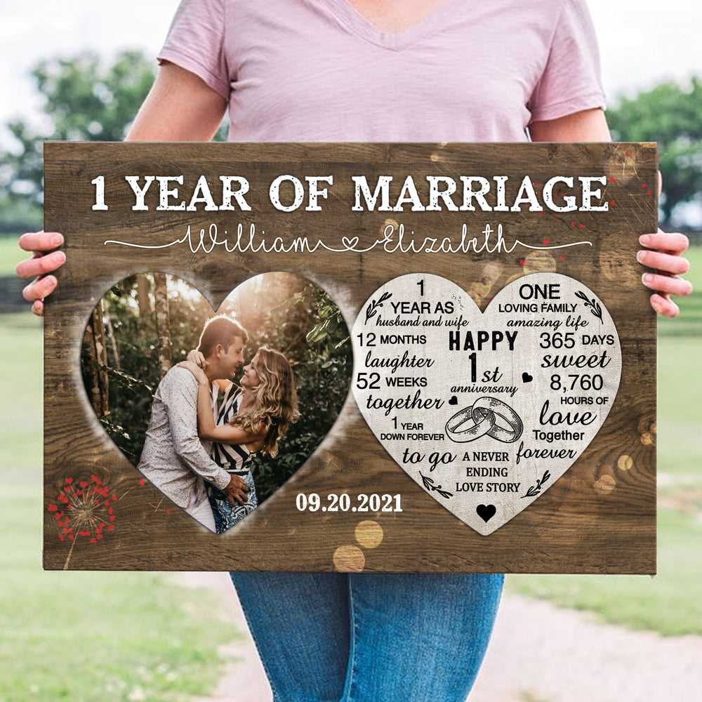 1st Wedding Anniversary 1 Year Wife Husband Personalized Photo Canvas
