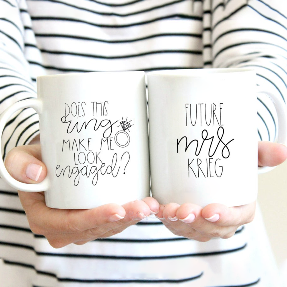 Personalized Gift For Bride To Be Does This Ring Make Me Look Engaged Mug