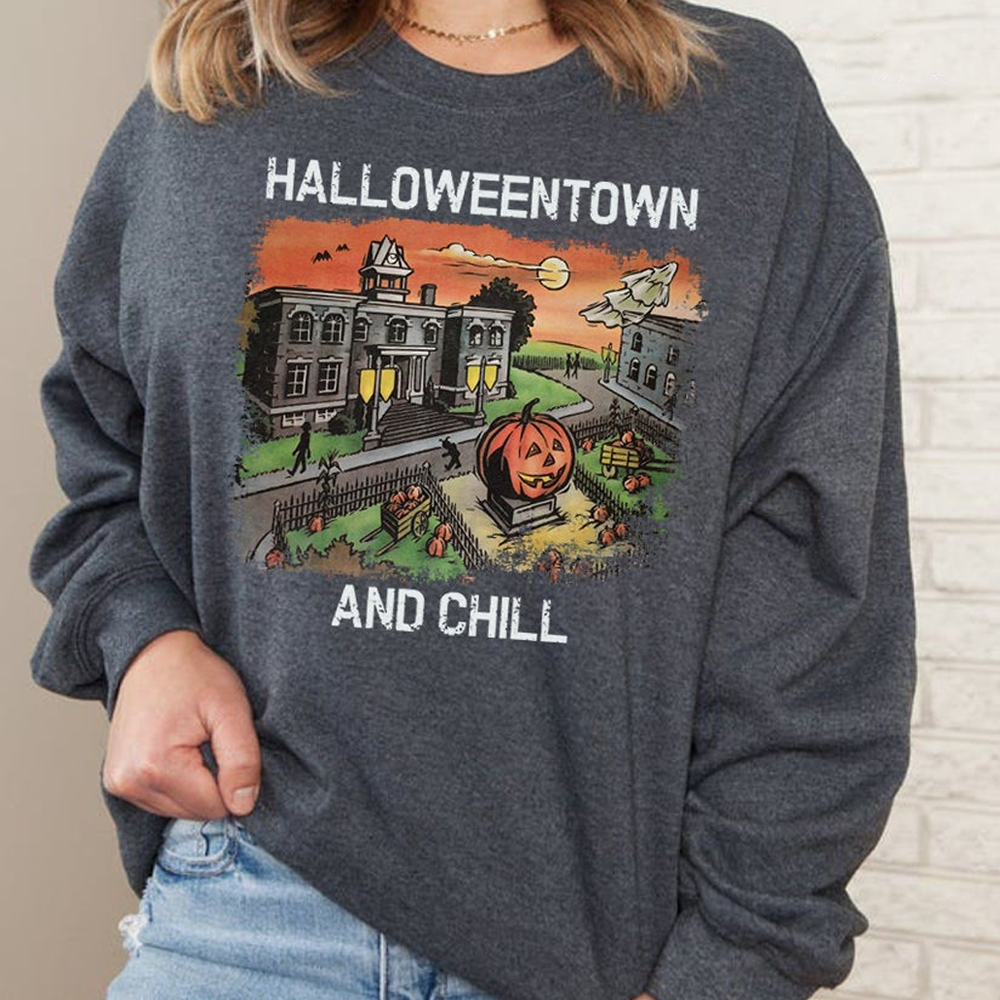 Halloweentown And Chill Happy Halloween Animation Sweatshirt