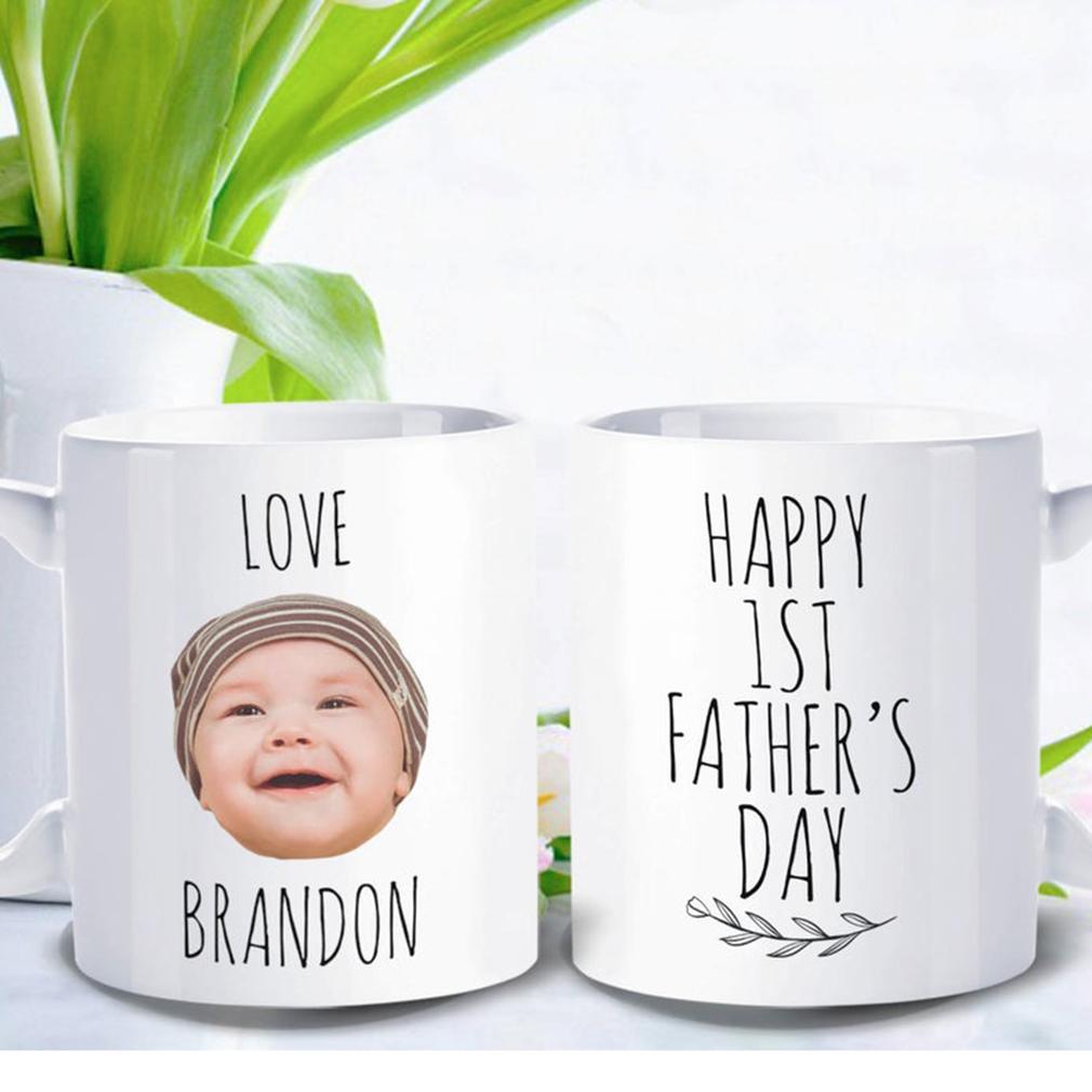 Personalized Happy First Father Day Baby's Name And Picture Mug Gift For Dad