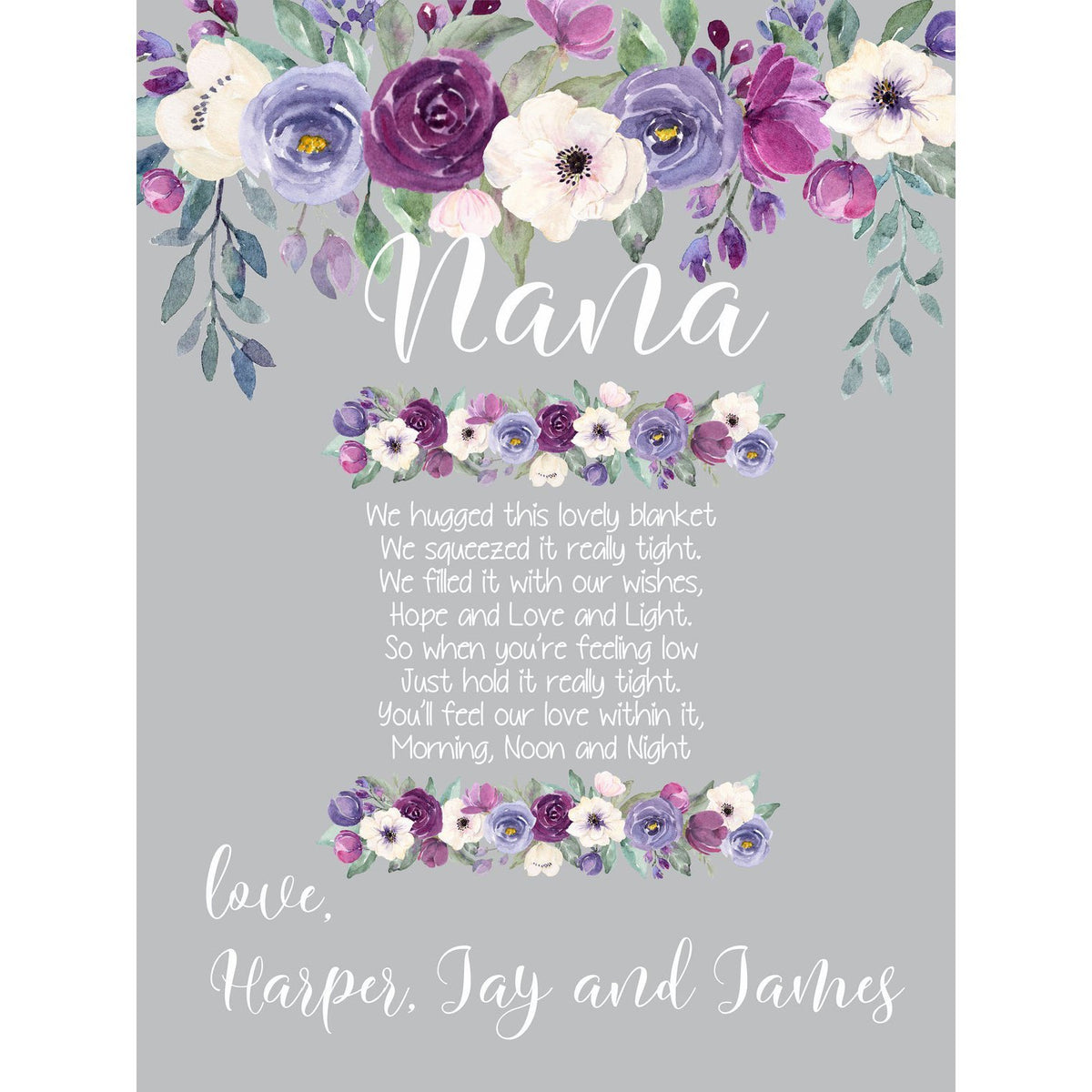Personalized Nana Floral Blanket Gift For Grandmother