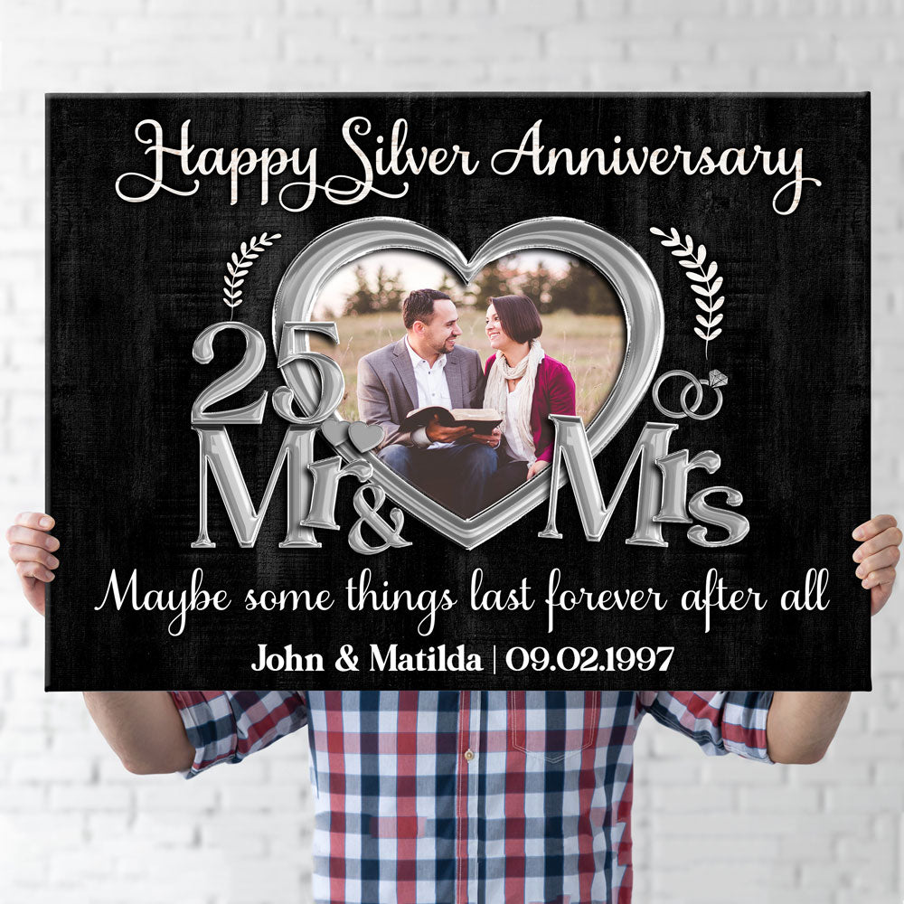 25th Silver Wedding Anniversary Mr&Mrs Heart Frame Personalized Canvas