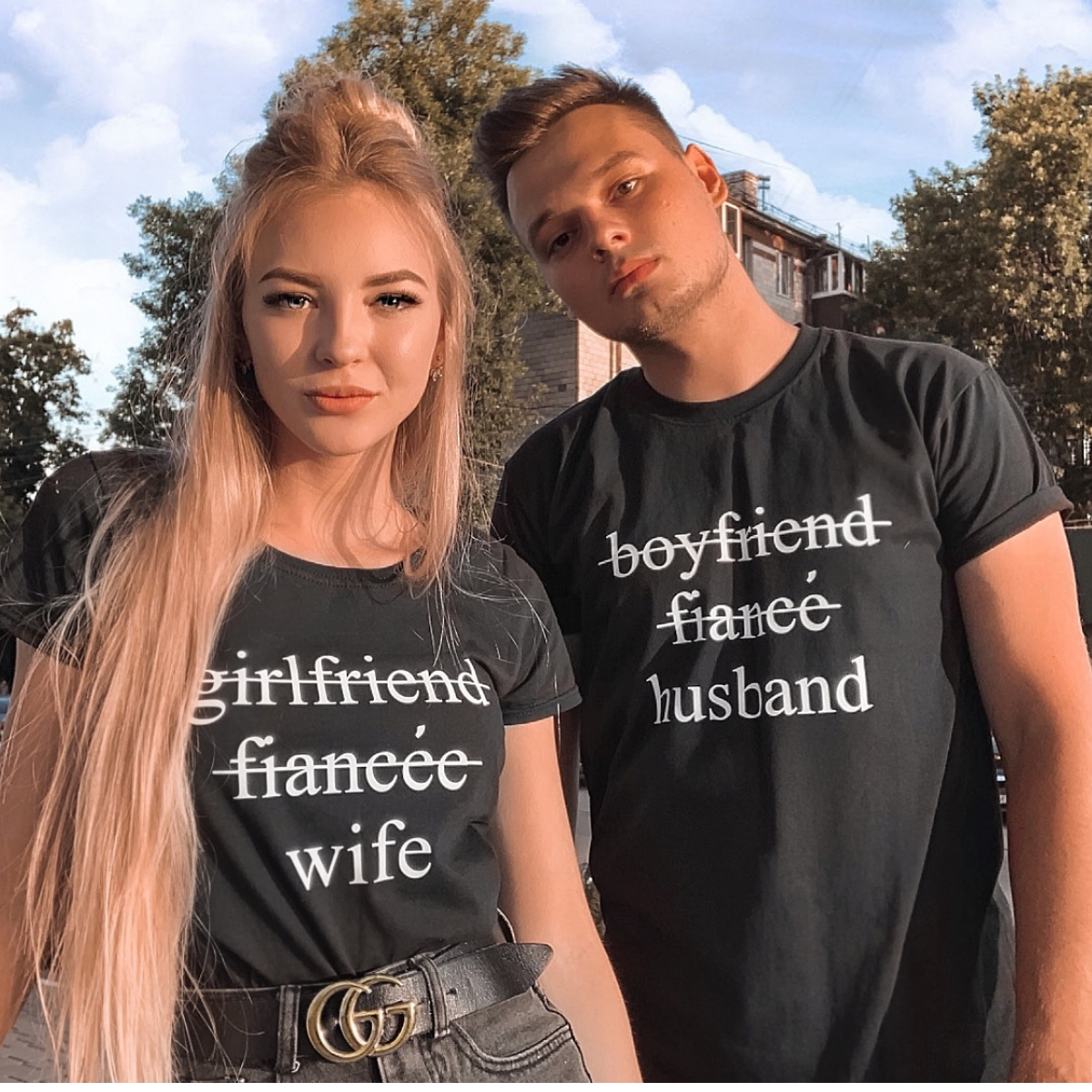 Gifts for her for him Wife and husband marriage announcement tshirt