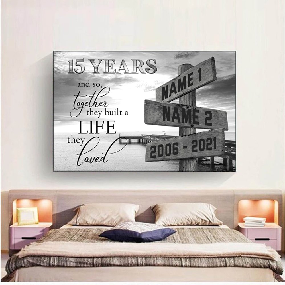 Personalized 15th Wedding Anniversary Gift For Her, 15 Years Anniversary Gift For Him, Together We Built A Life We Loved Ocean Dock MultiNames Canvas