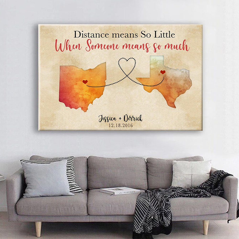 Personalized Distance Means So Little Long Distance Relationship Maps Matte Canvas Gift For Her For Him