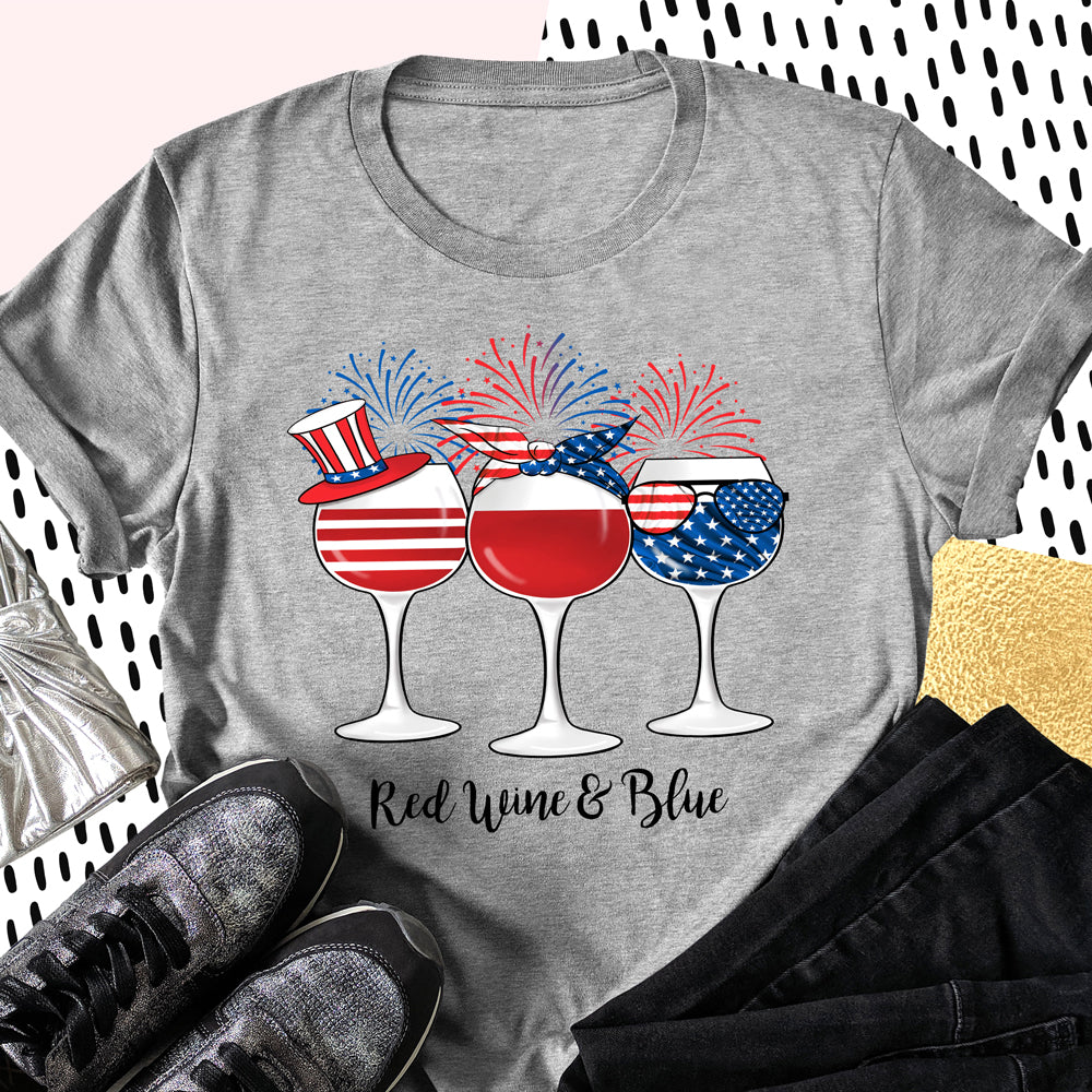 Red Wine & Blue Independence Day 4th of July Shirt