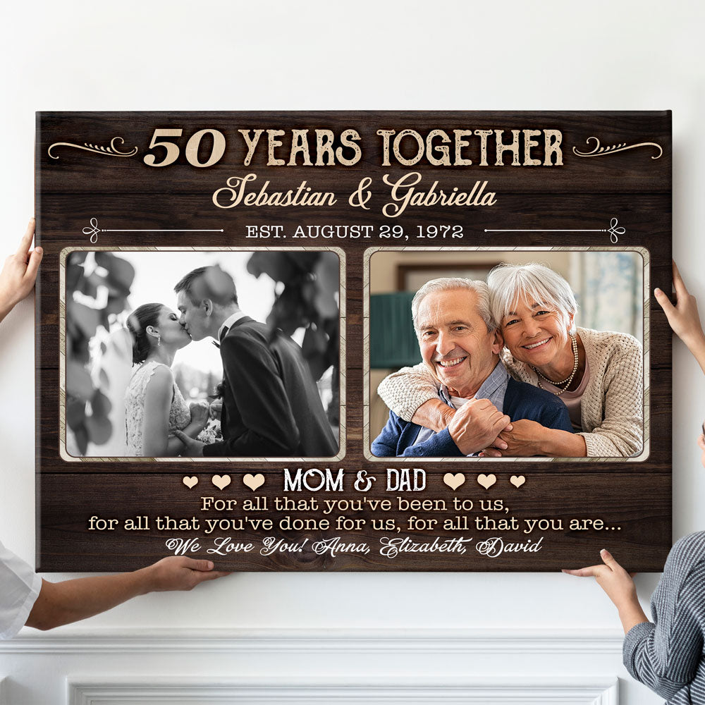 50th Wedding Golden Anniversary For Parents Photo Personalized Canvas