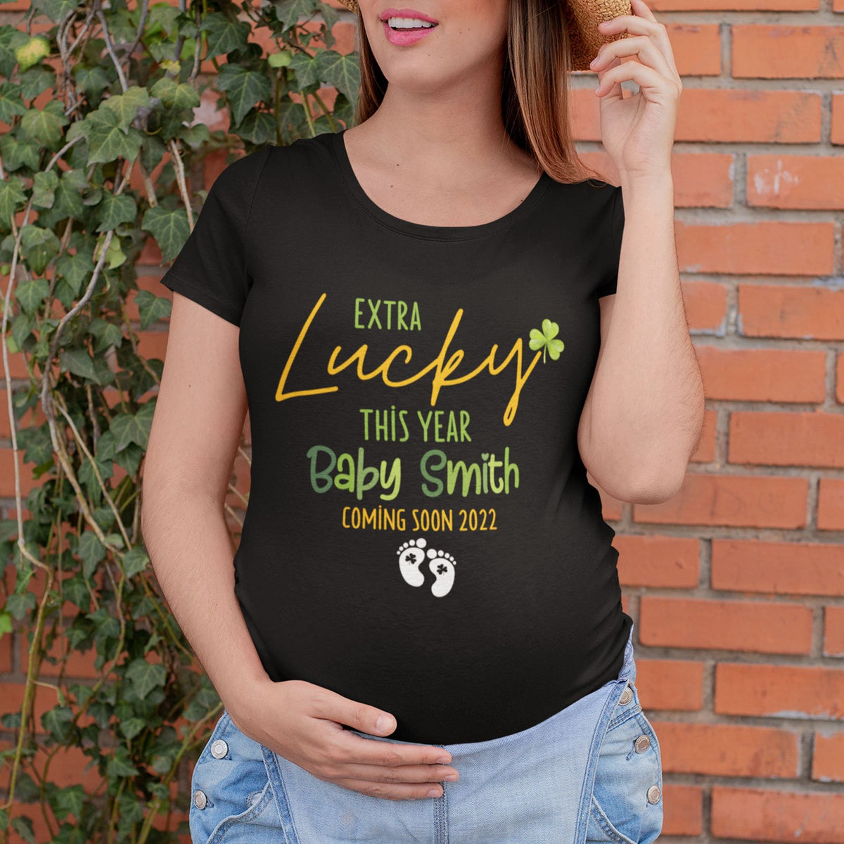 St Patrick's Day Expecting Mom Extra Lucky Personalized TShirt