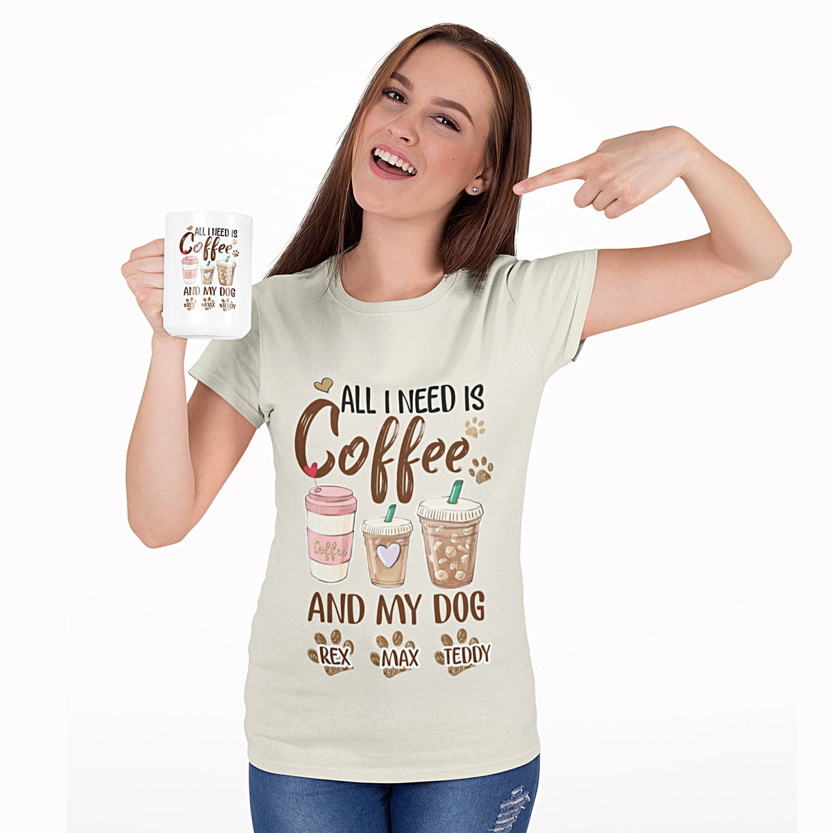 All I Need Is Coffee And My Dog Gift For Dog Mom Personalized Tshirt