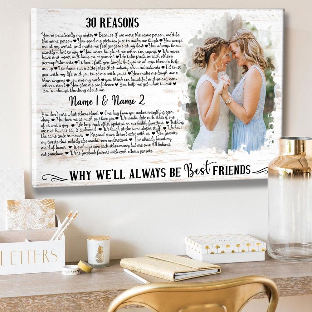 Personalized Gift For Bestie 30 Reasons Why We'll Always Be Best Friends Canvas
