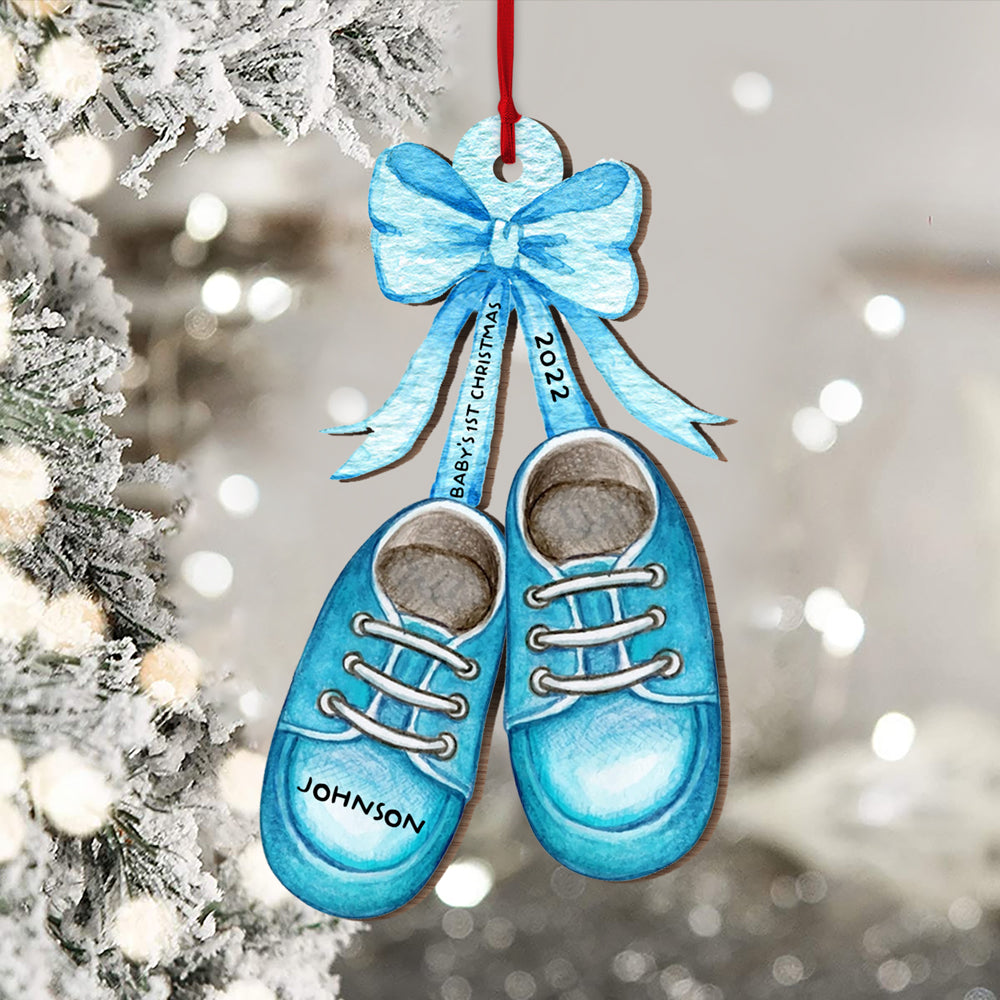 Baby's First Christmas Boots Wood Ornament Personalized Gift For Baby