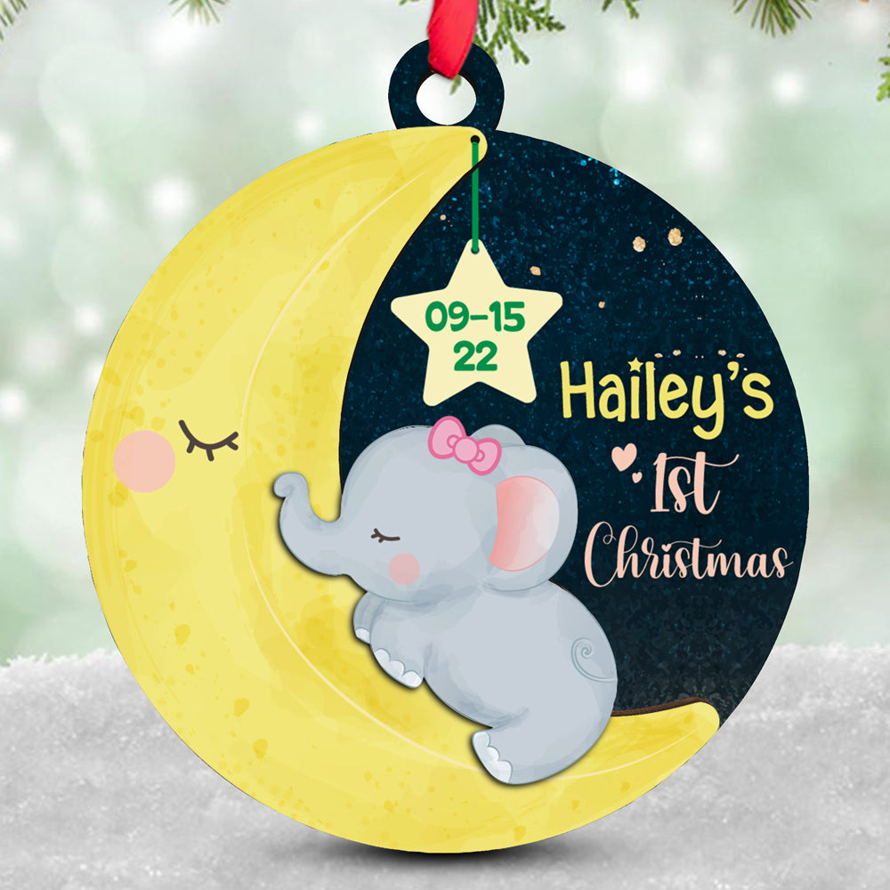 Baby's 1st Christmas Elephant Wood Ornament Personalized Gift For Baby