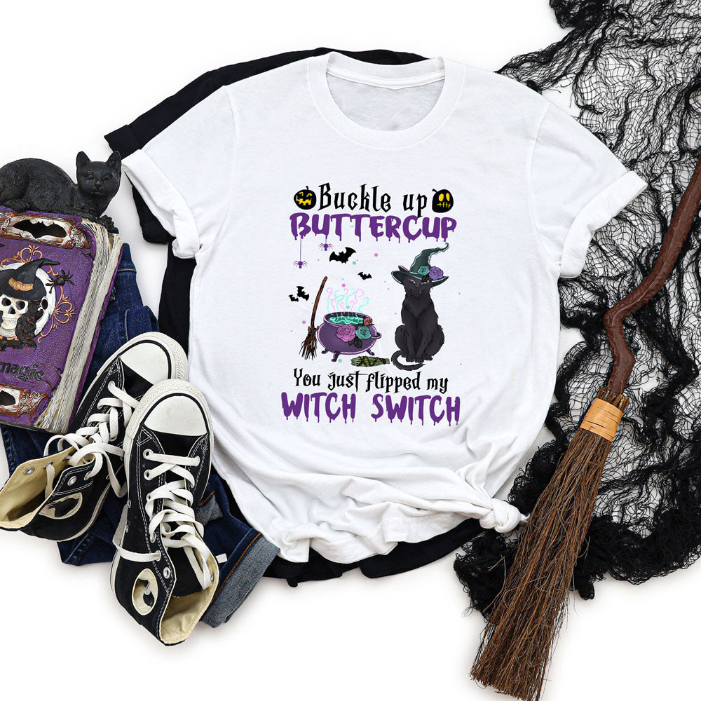 Black Cat Halloween Buttercup Witch Switch Spooky Shirt