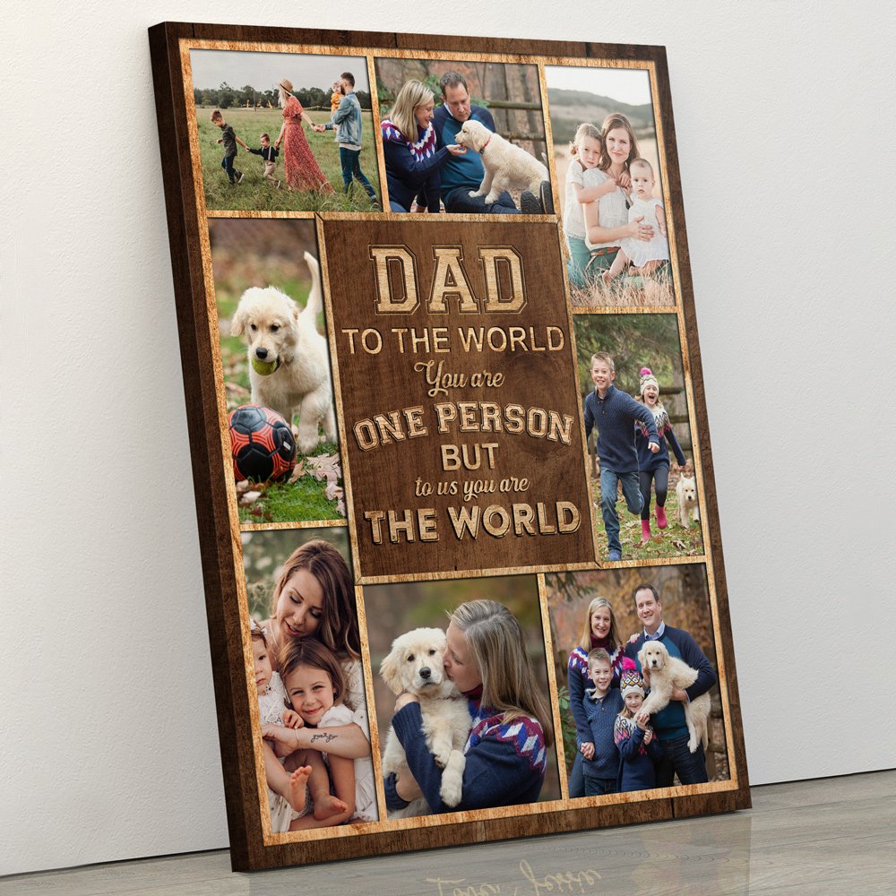 Dad The World Photo Collage Personalized Canvas