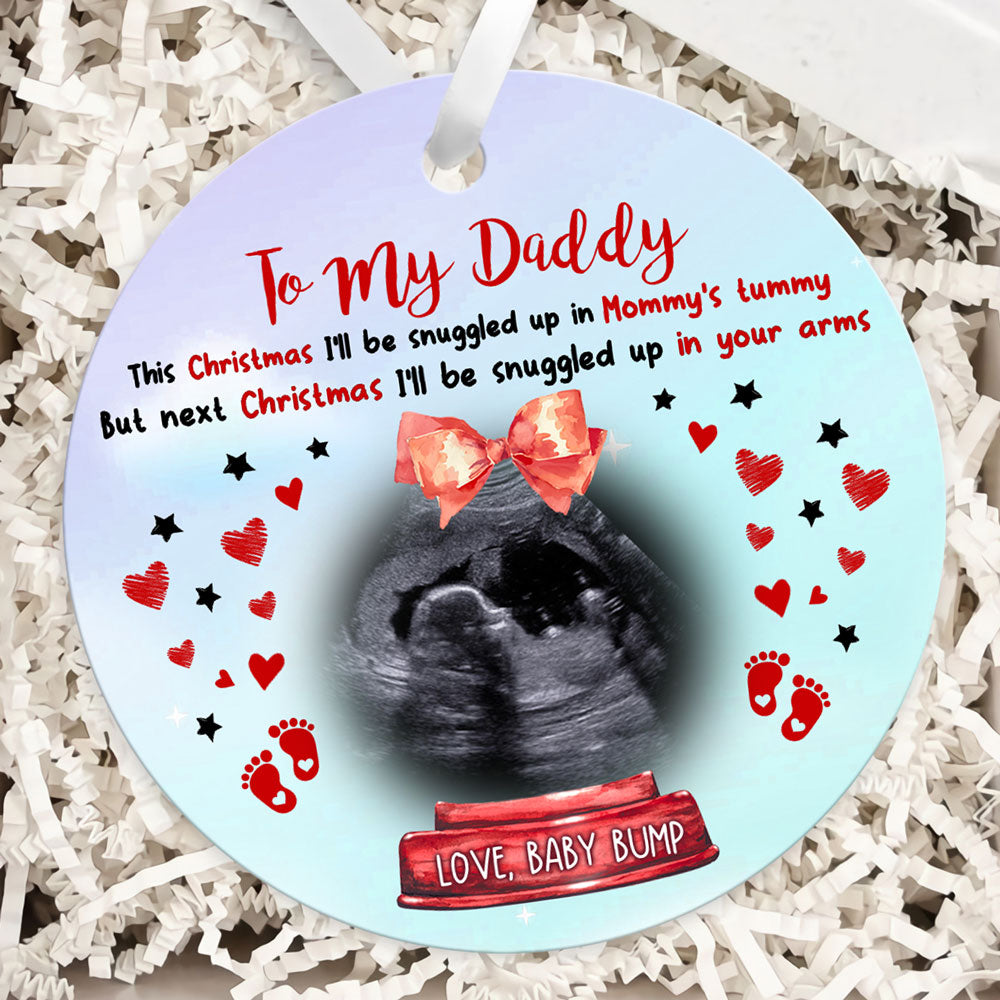 Snuggled In Arms Ornament Personalized Gift For Dad To Be From Bump