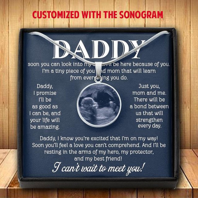 Personalized Gift For Expecting Dad I Can't Wait To Meet You Circle Message Card Heart Necklace