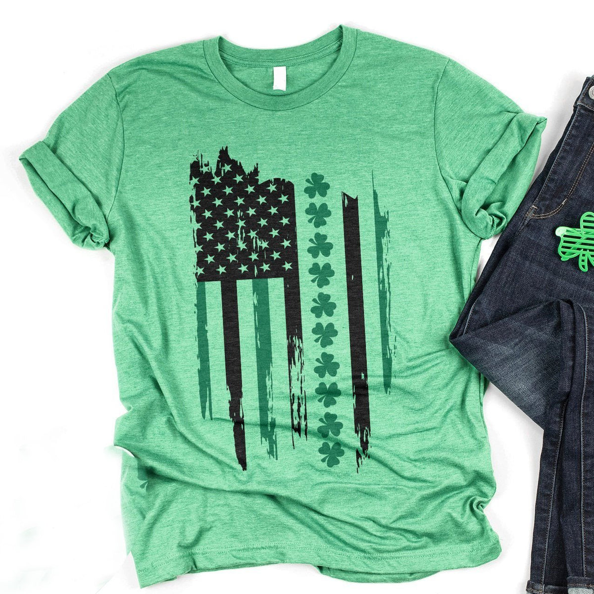 St. patrick's day irish american flag vintage shamrock tshirt