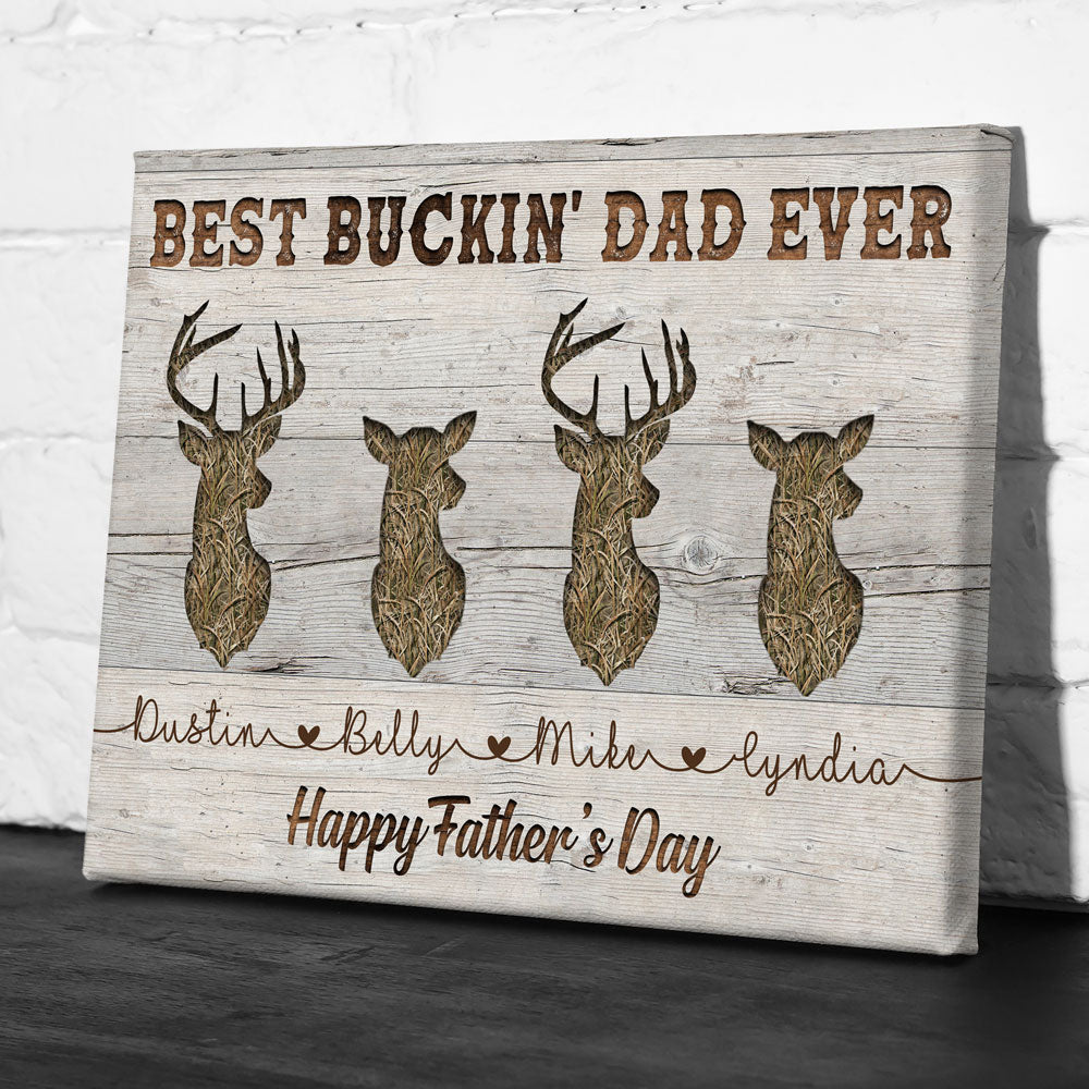 74550-Father's Day Best Buckin Dad Ever Personalized Canvas H3