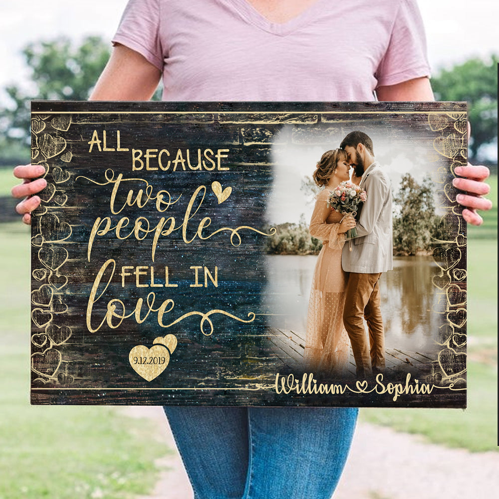 Fell In Love Anniversary Personalized Photo CoupleCanvas