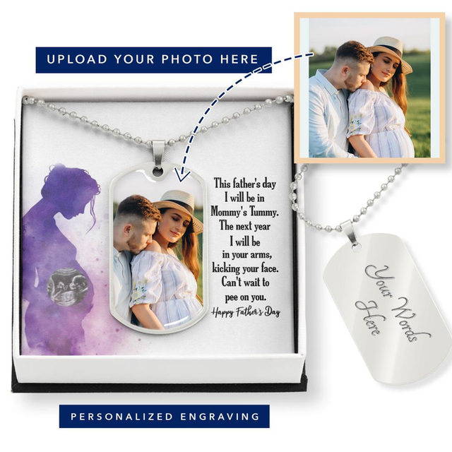 Personalized Gift For Expecting Dad Happy Father's Day Message Card Dog Tag Necklaces