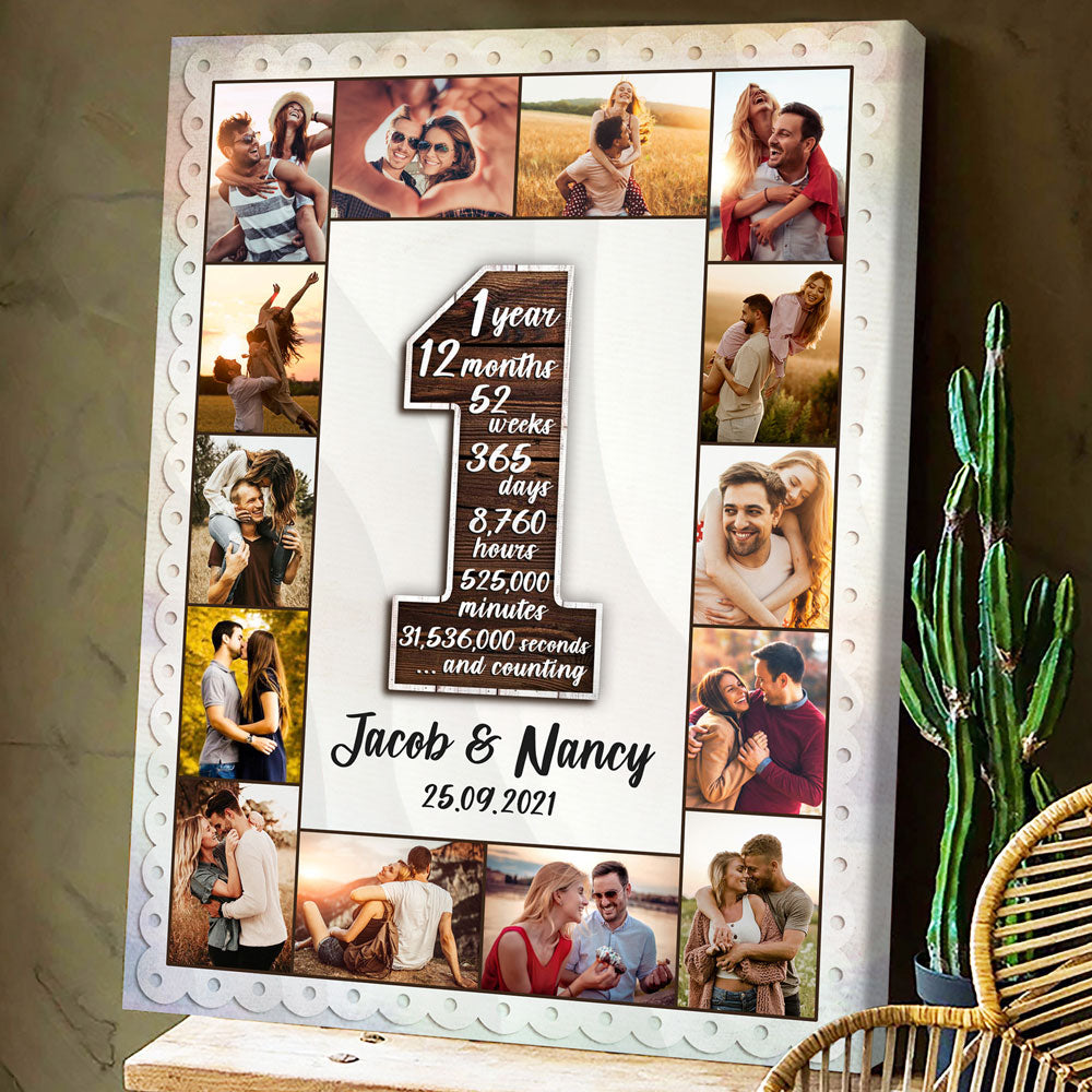 1 Year 1st Anniversary Couple Photo Wife Husband Personalized Canvas