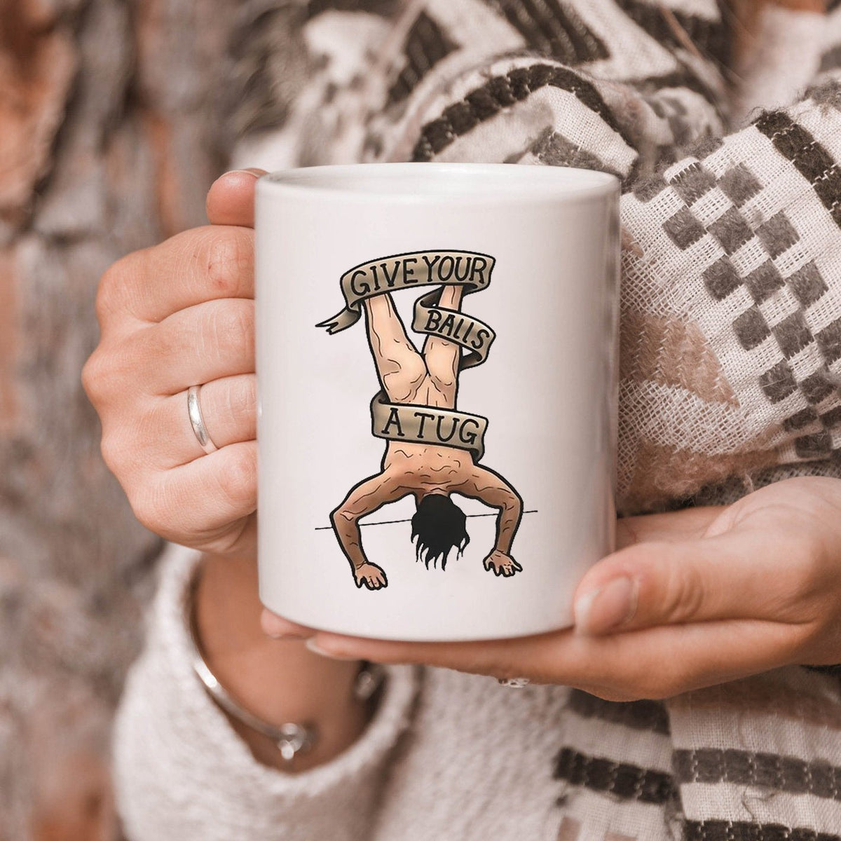 Give your balls a tug mug funny coffee mug
