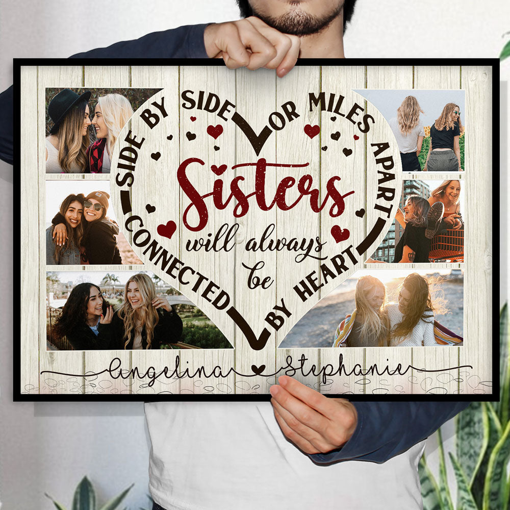 Best Friend Sisters Heart Love Long Distance Personalized Poster
