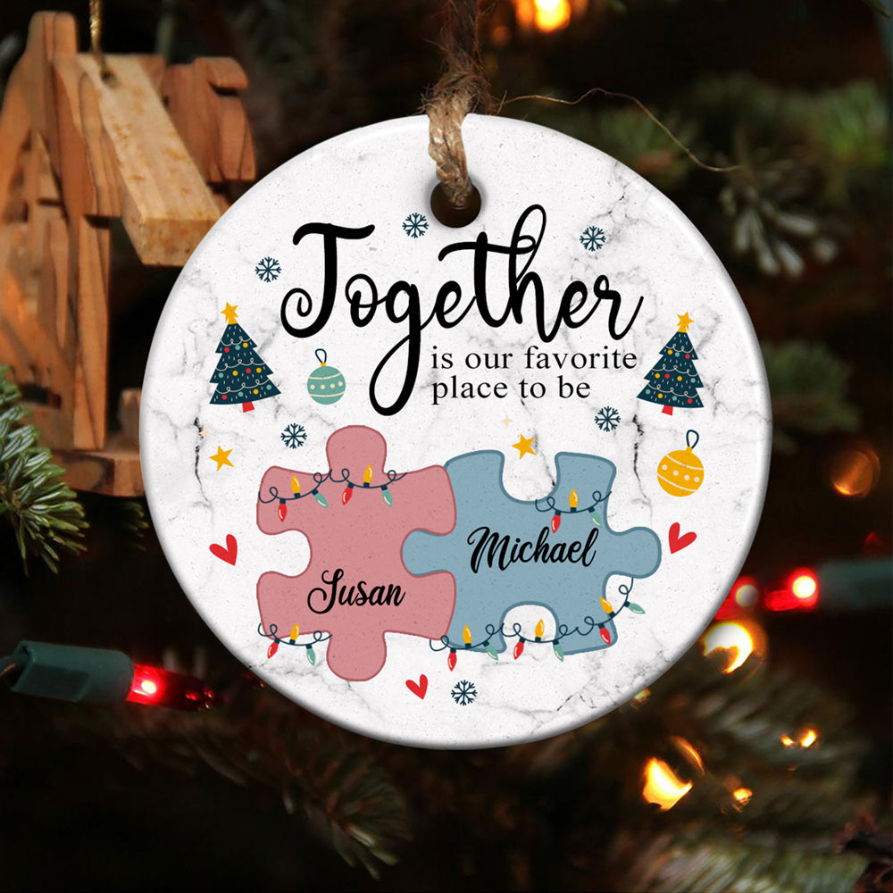 58260-Personalized Couple Christmas Gift, Couple Christmas Ornament, 2021 Christmas Ornament, Together Is Our Favorite Place To Be H1