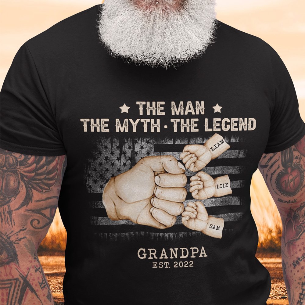 Grandpa With Grandkids Names The Man Myth Legend Personalized Shirt