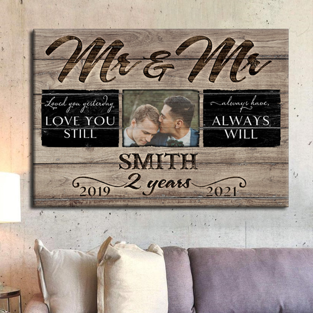 52990-Personalized 2 Years Anniversary Gift For Her, 2nd Anniversary Gift For Him, Mr & Mrs Custom Photo Canvas H2