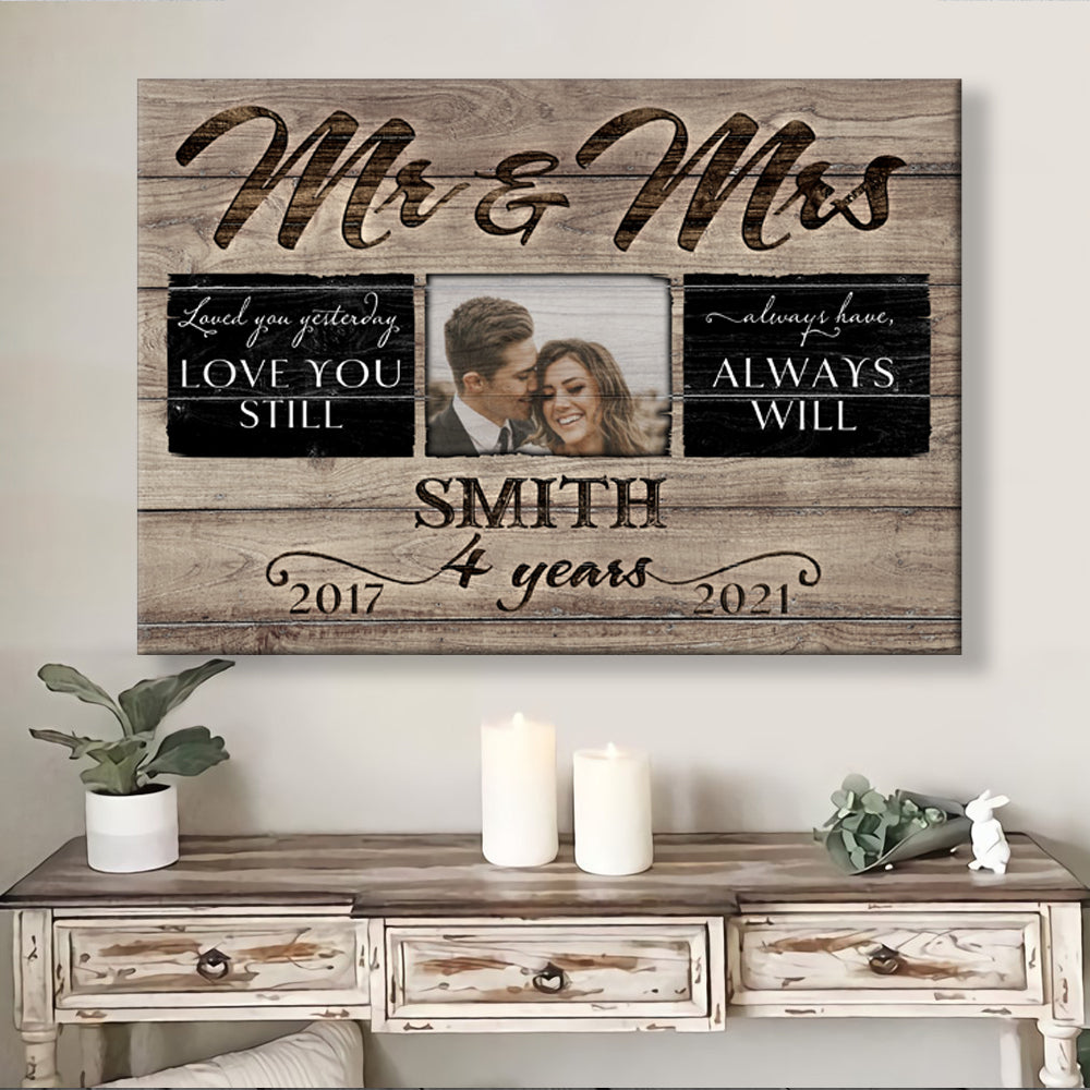 52993-Personalized 4 Years Anniversary Gift For Her, 4th Anniversary Gift For Him, Mr & Mrs Custom Photo Canvas H2
