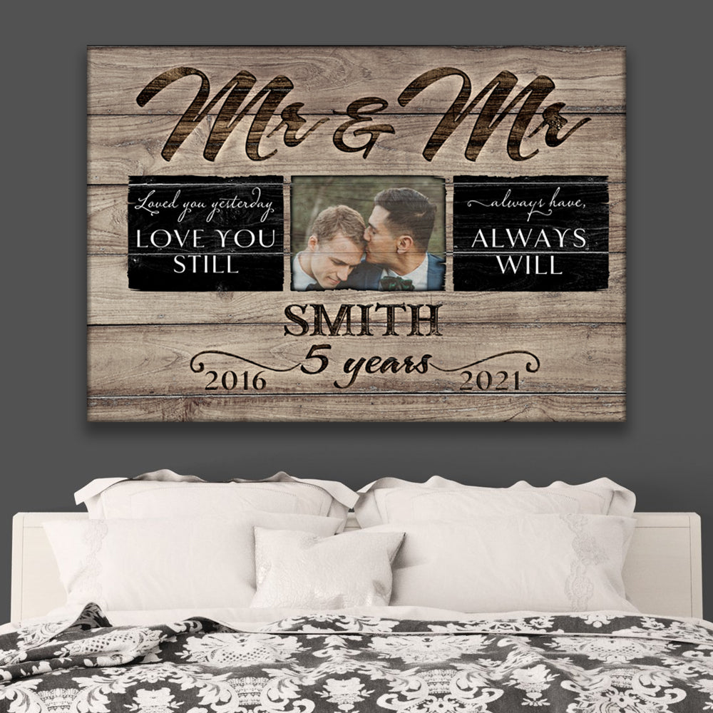 52997-Personalized 5 Years Anniversary Gift For Her, 5th Anniversary Gift For Him, Mr & Mrs Custom Photo Canvas H3