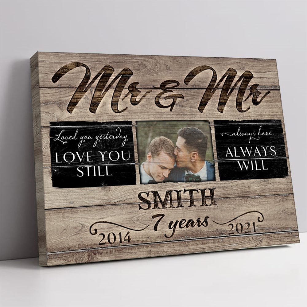 52991-Personalized 7 Years Anniversary Gift For Her, 7th Anniversary Gift For Him, Mr & Mrs Custom Photo Canvas H2