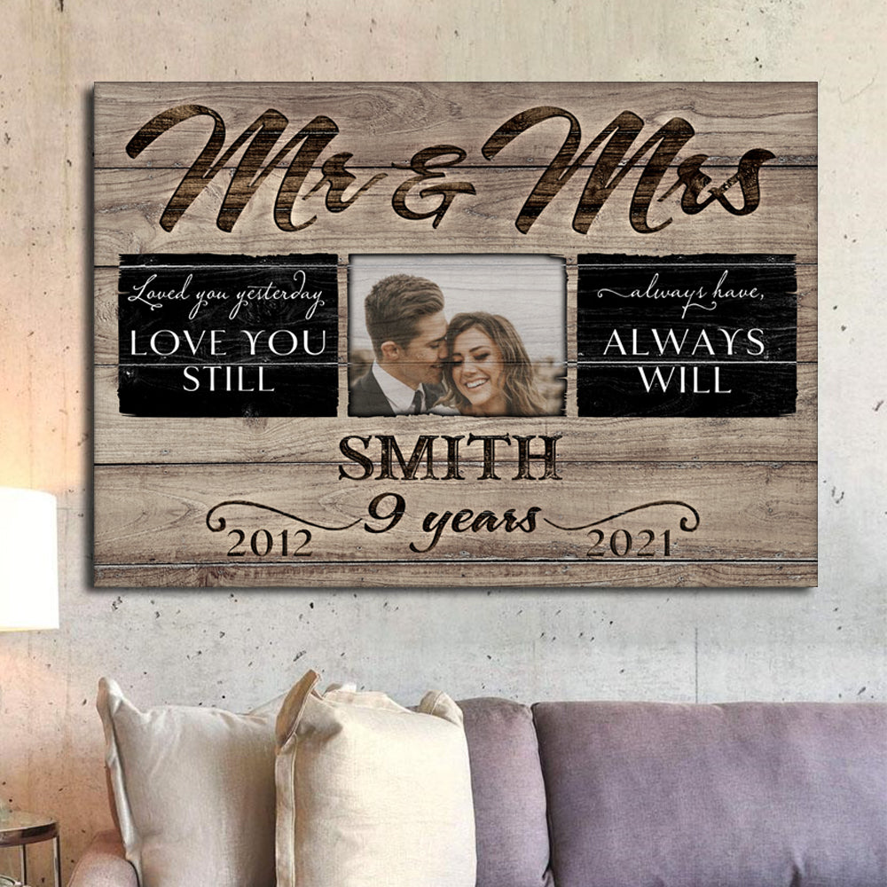 53012-Personalized 9 Years Anniversary Gift For Her, 9th Anniversary Gift For Him, Mr & Mrs Custom Photo Canvas H2