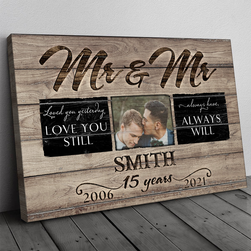 53023-Personalized 15 Years Anniversary Gift For Her, 15th Anniversary Gift For Him, Mr & Mrs Custom Photo Canvas H2