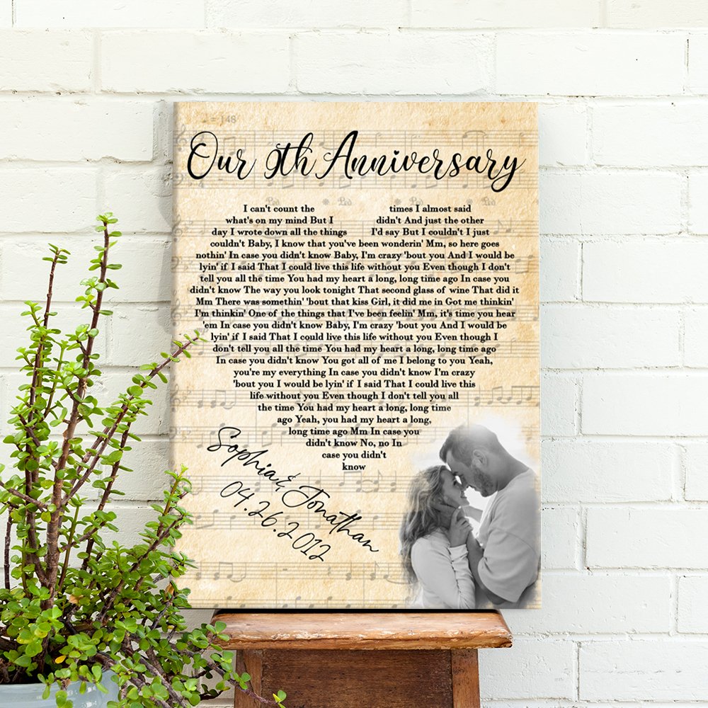 Personalized Willow Wedding Anniversary Gift For Wife, 9th Anniversary Gift For Him, 9 Years Married, Custom Wedding Song Lyric, Custom Couple Photo Canvas