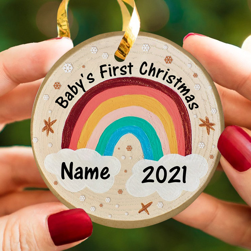 Personalized Baby's First Christmas Ornament, Rainbow Newborn Baby Gift For New Mom New Dad Ornament
