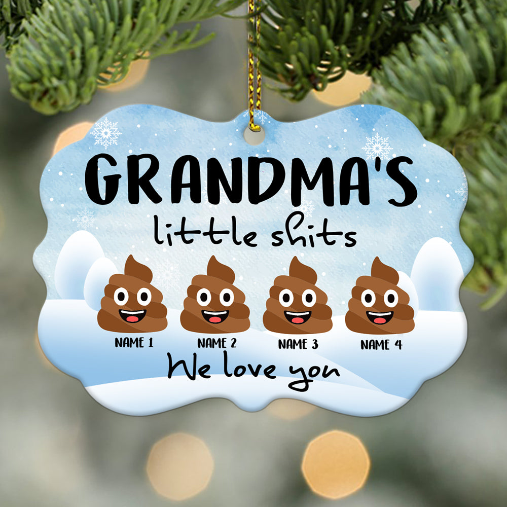 57954-Personalized Funny Christmas Gift For Grandma, Grandma's Little Shit Kids Name Christmas Ornament H1