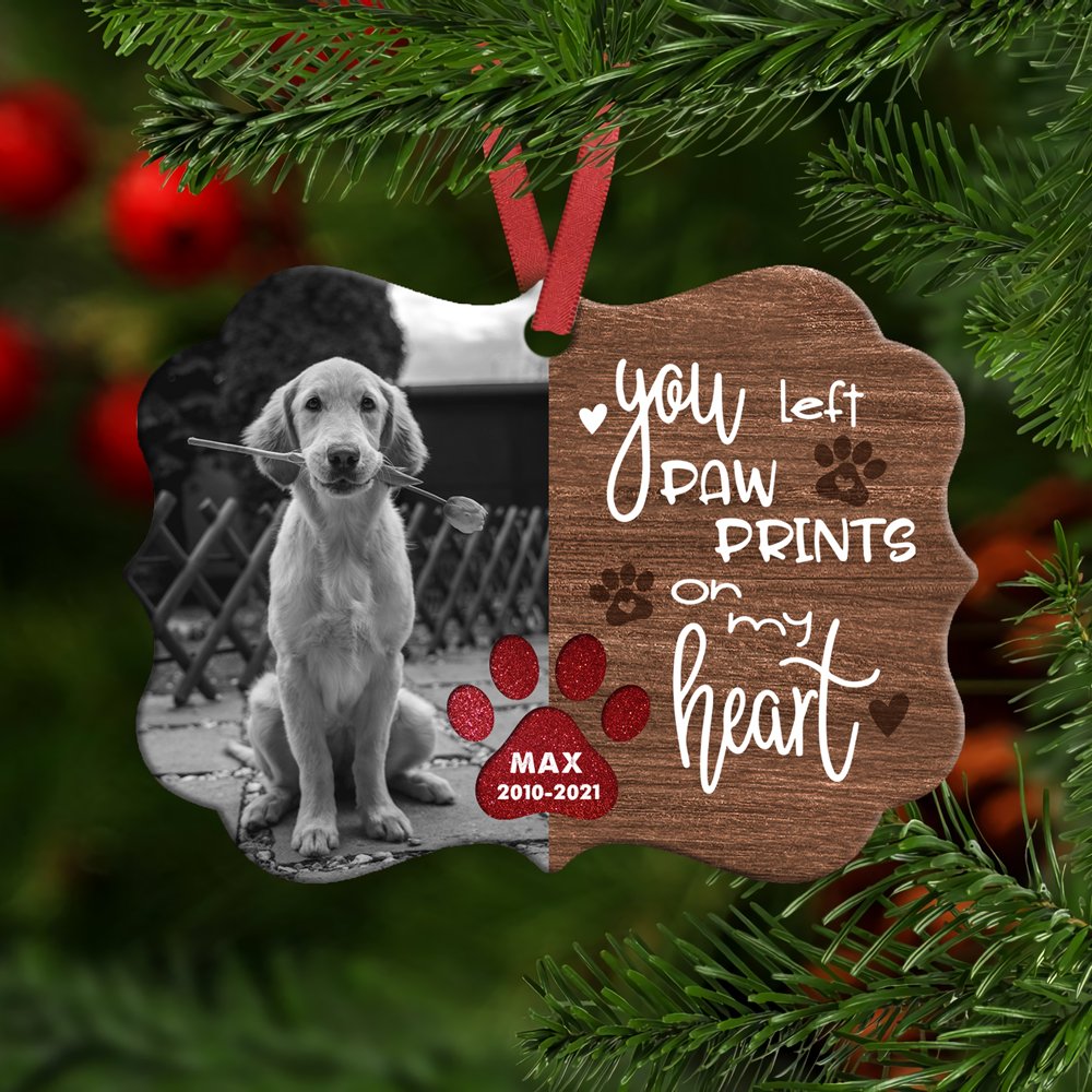 Personalized Pet Memorial Christmas Ornament, You Left Pawprints Dog Cat Ornament