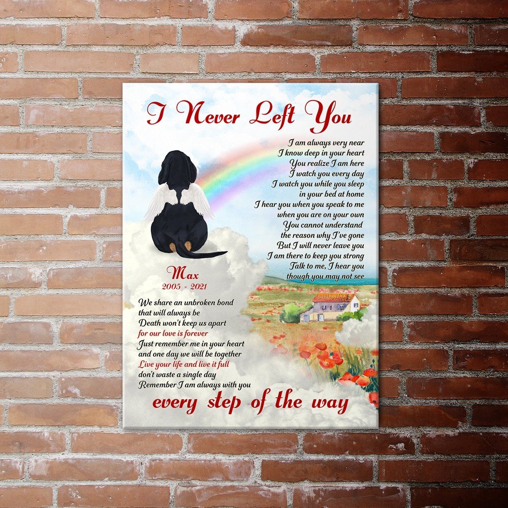 Personalized Black And Tan Dachshunds Memorial Gift, I Never Left You, Loss Of Dog Canvas