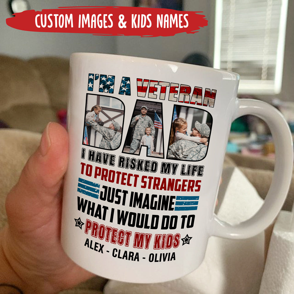 77053-Proud Veteran Dad Gift Protector Of His Kids Personalized Mug H1