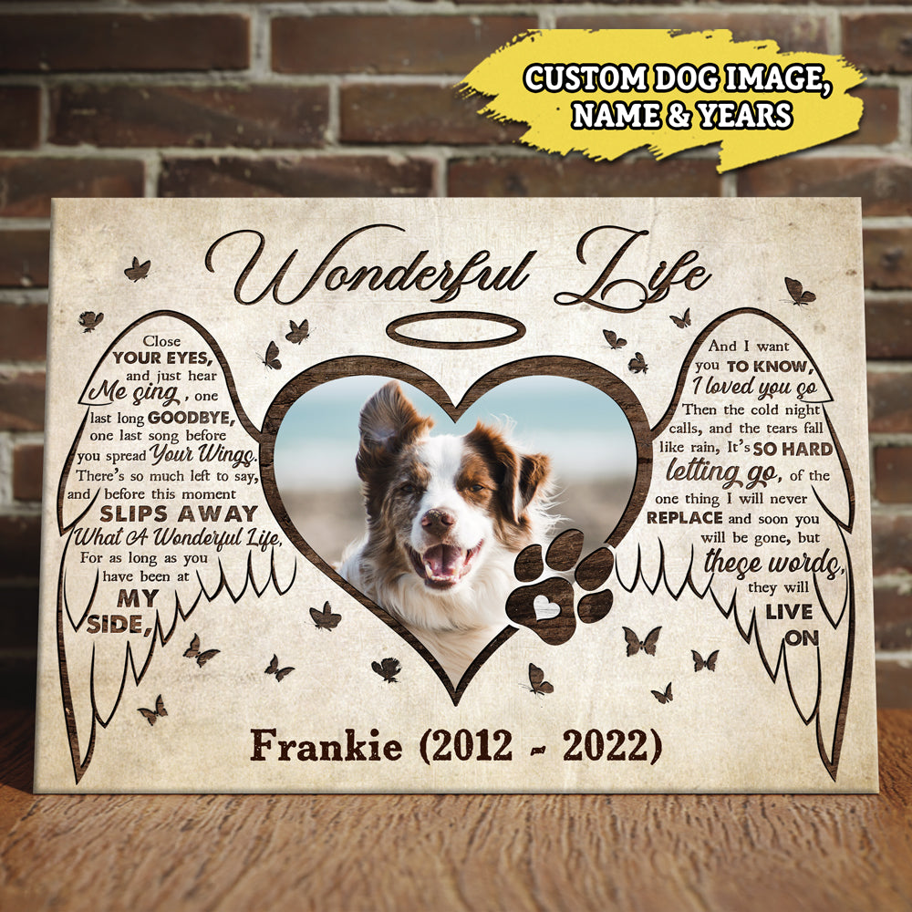 78879-Dog In Heaven Gift Pet Memorial Wonderful Life Personalized Canvas H3