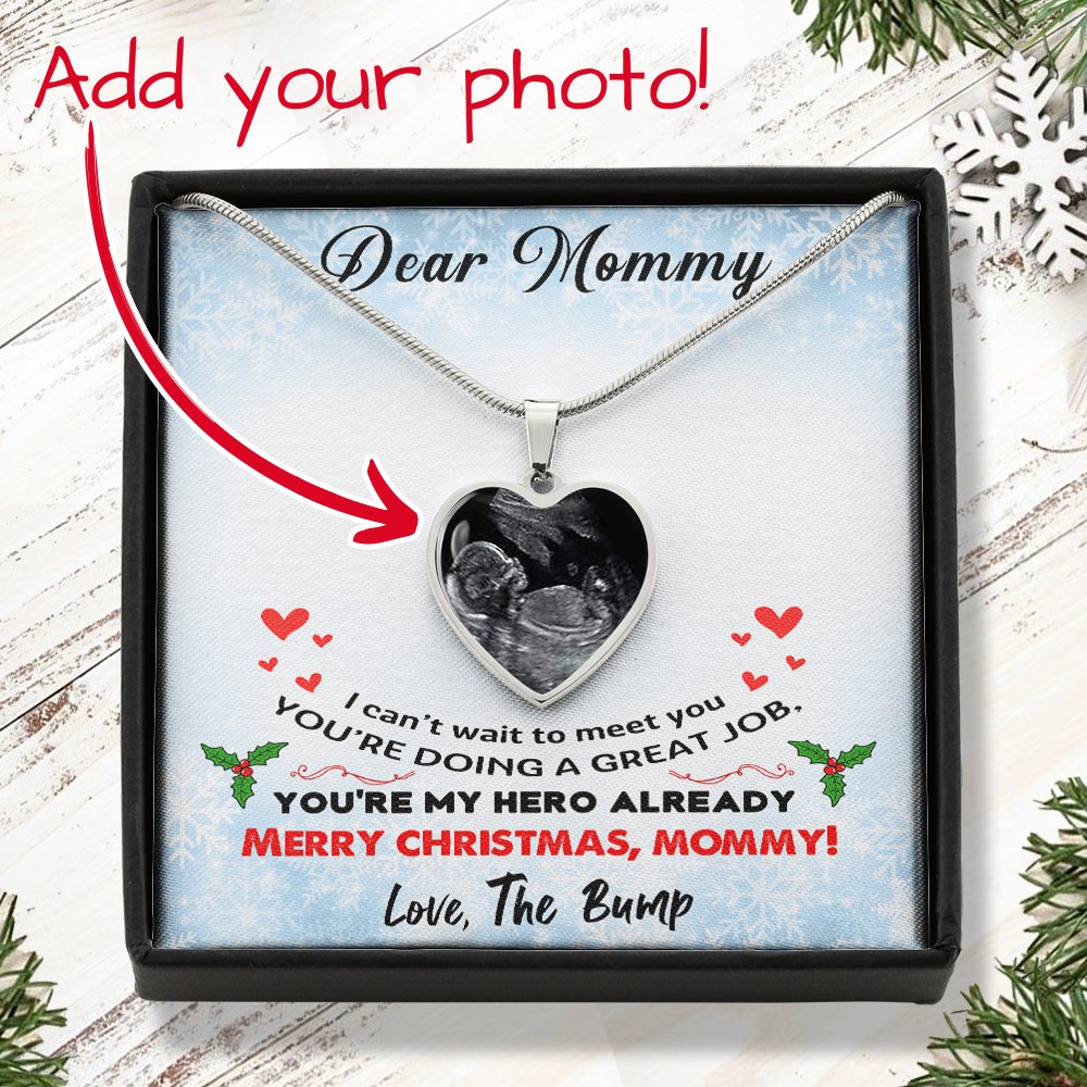 Merry Christmas Personalized Gift For Expecting Mom Bump First Time Mom Heart Necklace