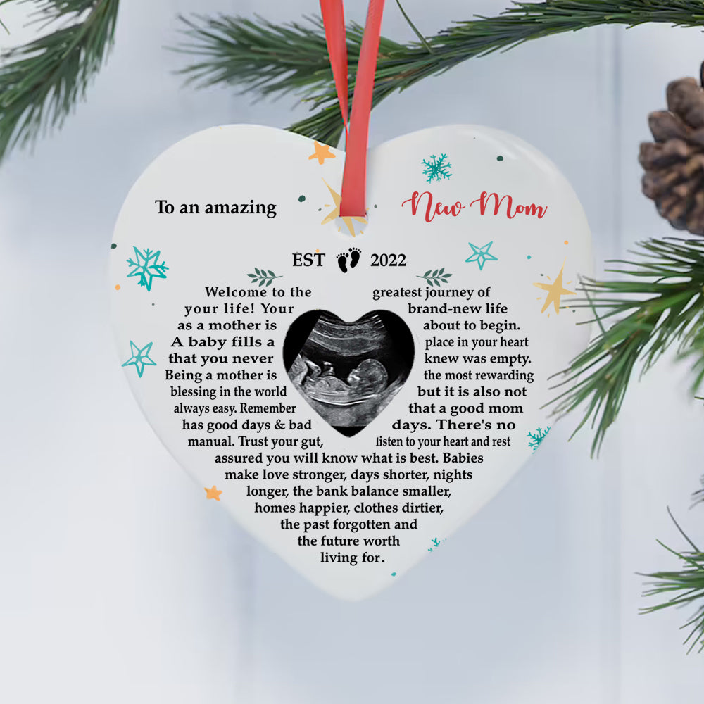 Christmas Personalized Gift For New Mom Bump First Time Mom Photo Heart Ornament