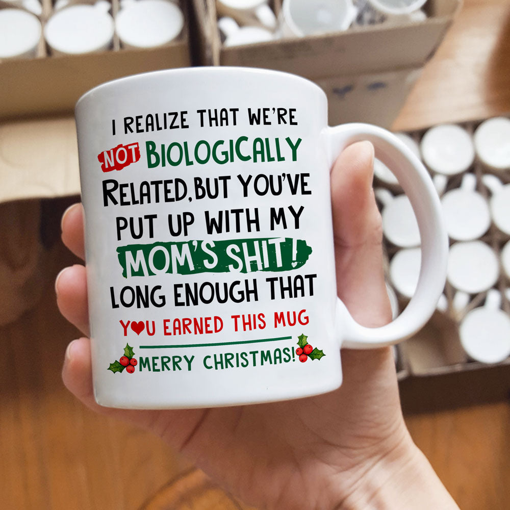 Gift For Step Dad Biologically Bonus Dad Christmas Mug For Step Dad