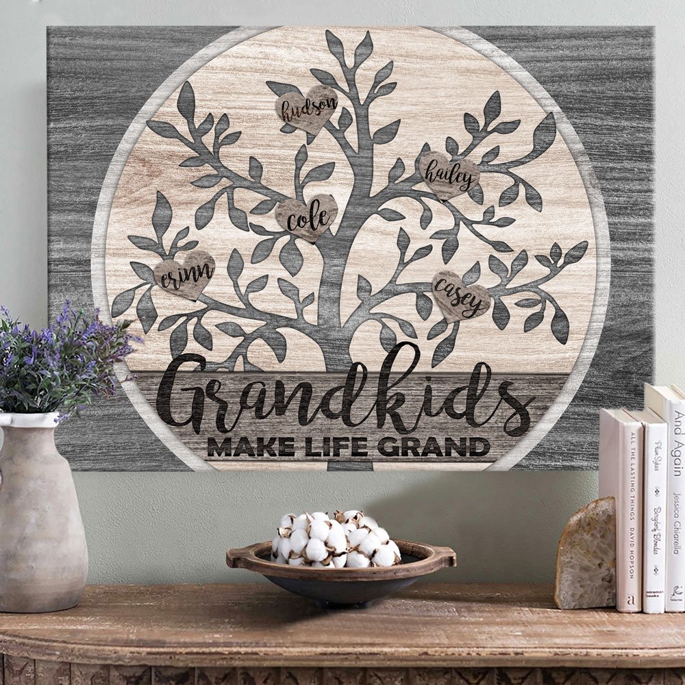 Personalized Child Name Gift For Grandparent Grandma Grandpa Tree Canvas