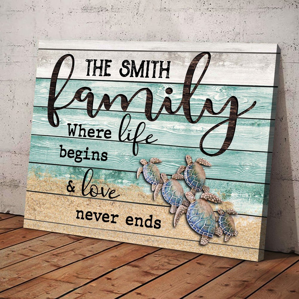 Personalized Family Wall Art Canvas Where Life Begins & Love Never Ends