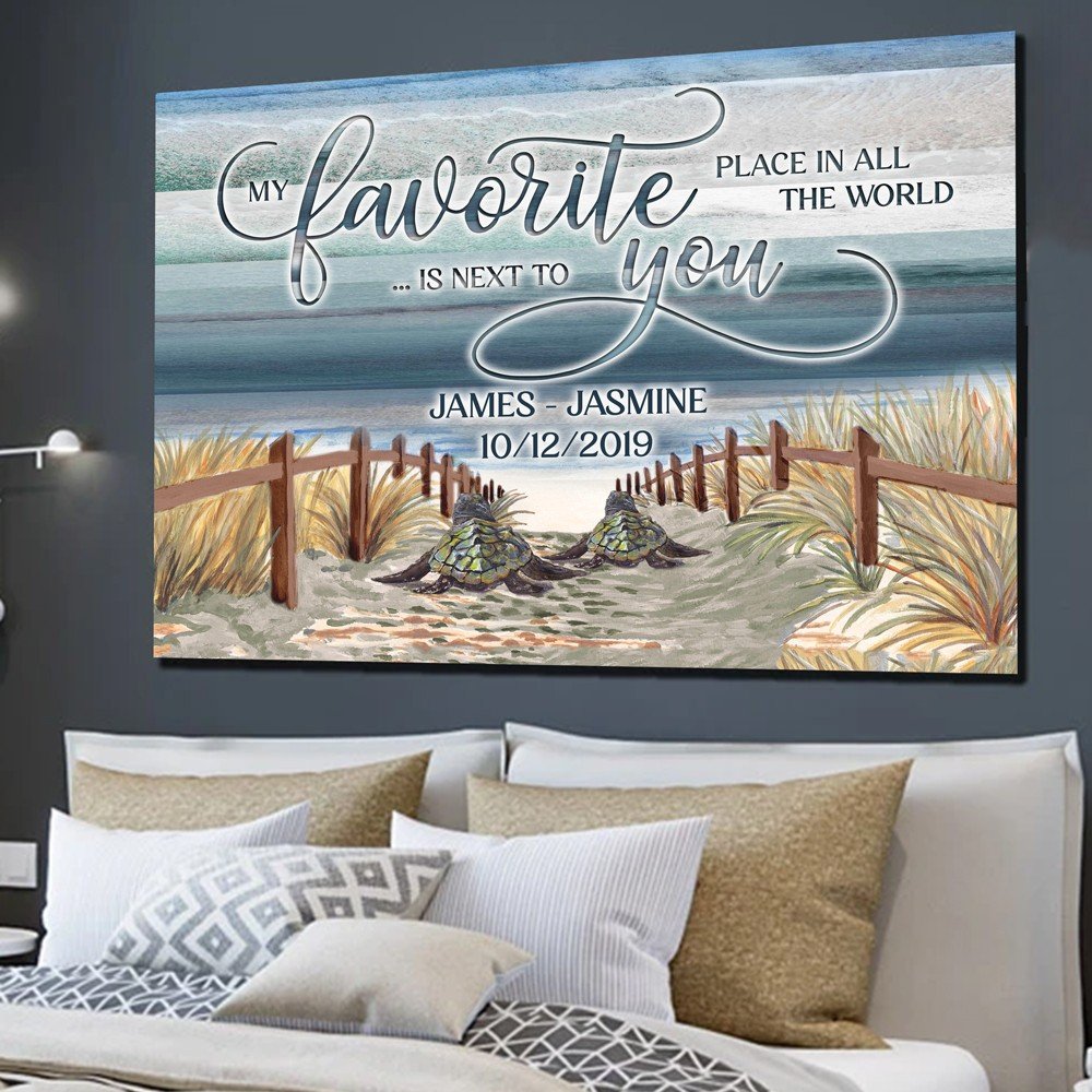 Personalized Couples Wall Art Decor Gift For Husband Wife My Favorite Place In All The World Is Next To You Canvas
