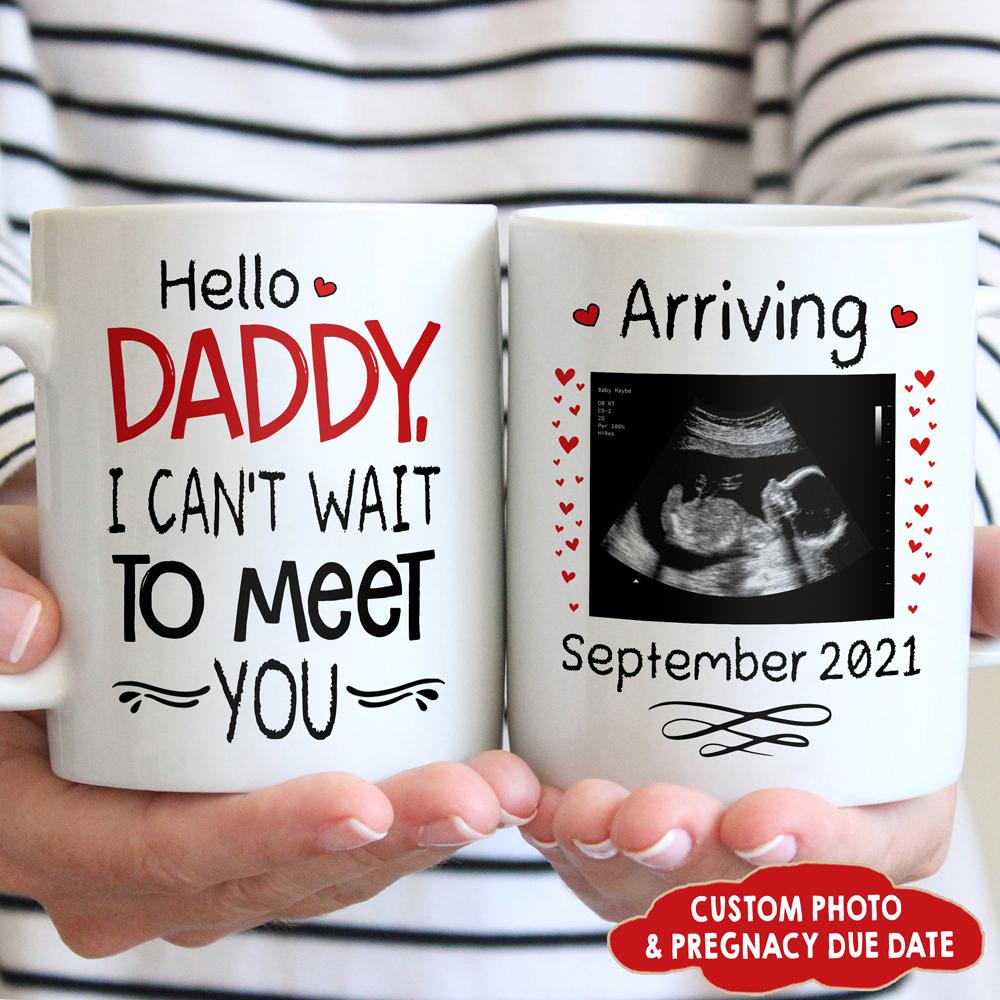 Personalized Gift for Dad From The Bump Hello Daddy Cant Wait To Meet You Mug